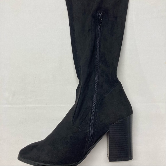 Just Fab Larken Faux Suede Over the Knee Black Boots SZ 8.5 Chunky Heel Side Zip - Picture 3 of 11